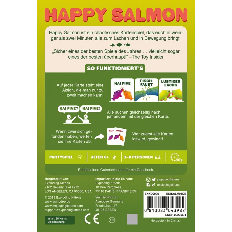 Gesellschaftsspiel - Happy Salmon Kartenspiel | Partyspiel Kinderspiel