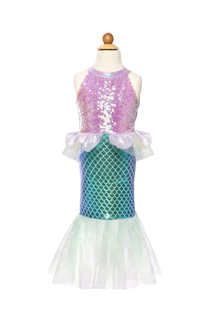 Meerjungfrauenkleid Mädchen lila Pailletten türkiser Rock 5–6 Jahre