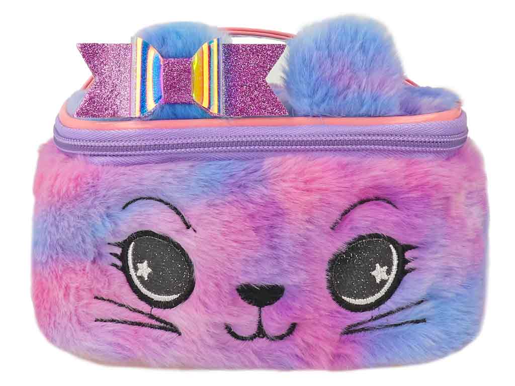 Kosmetiktasche Katze flauschig bunt Cutie Design mit Schleife