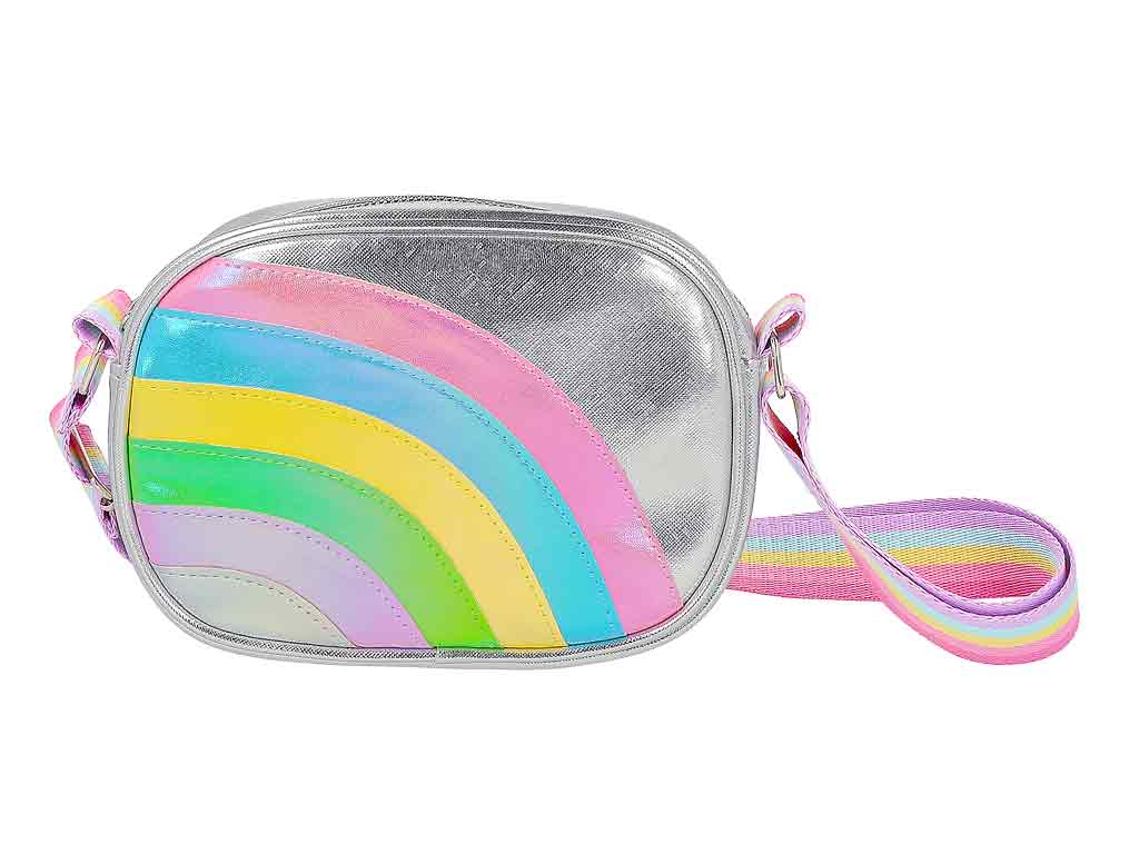 Umhängetasche Regenbogen metallic bunt PU-Gurt verstellbar