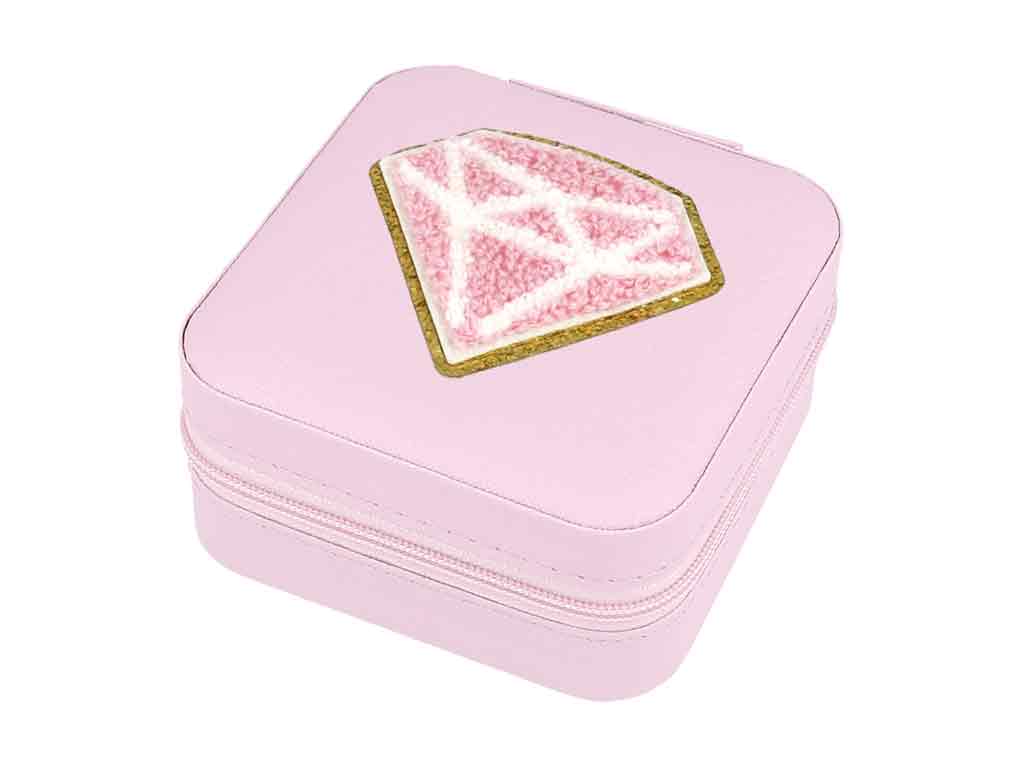 Schmuckbox Diamant rosa Glitzer‑Patch PU Reiseaccessoire