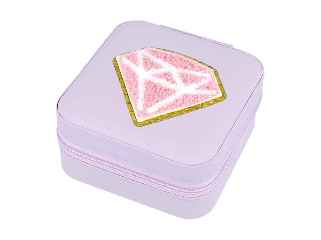 Schmuckbox Diamant lila Glitzer‑Patch PU Reiseaccessoire