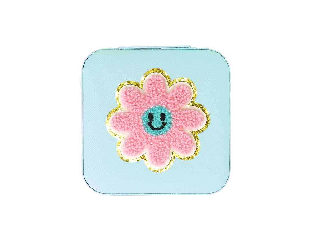 Schmuckbox türkis PU mit Blumenpatch Reise Geschenk