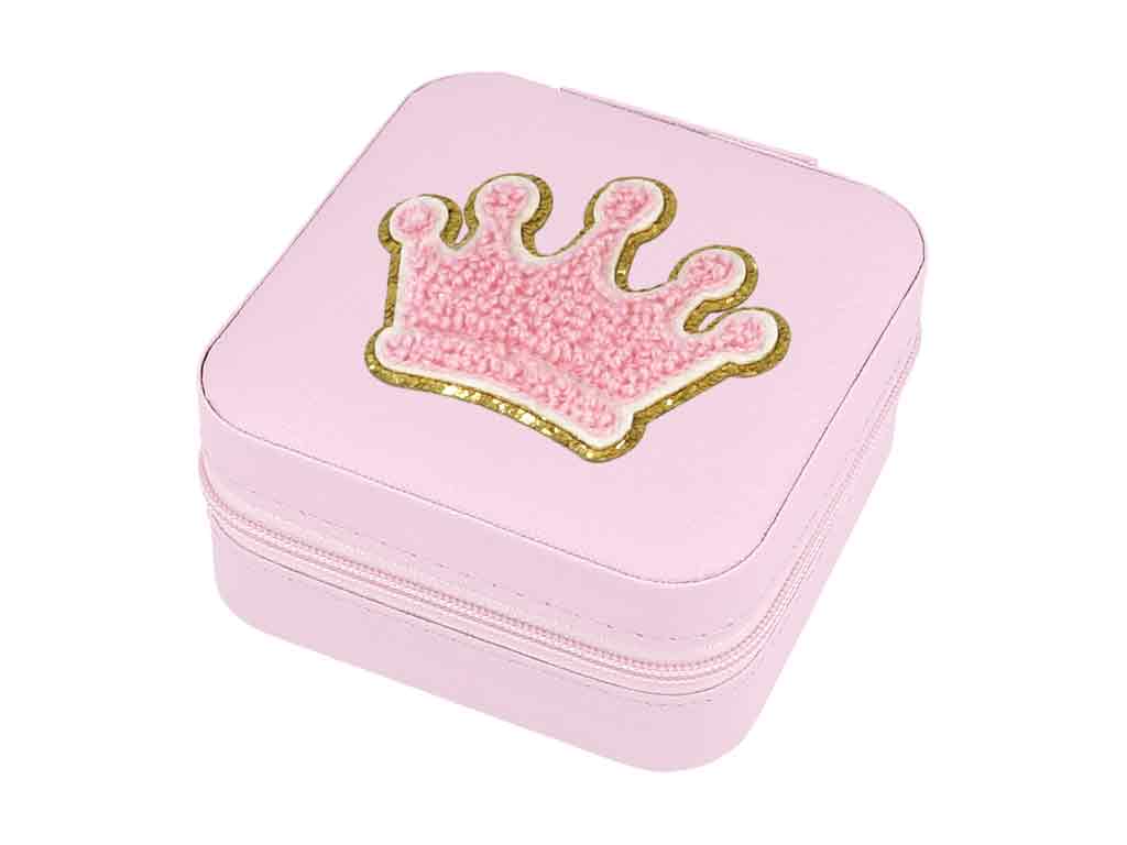 Schmuckbox Krone rosa Glitzer‑Patch Reiseaccessoire
