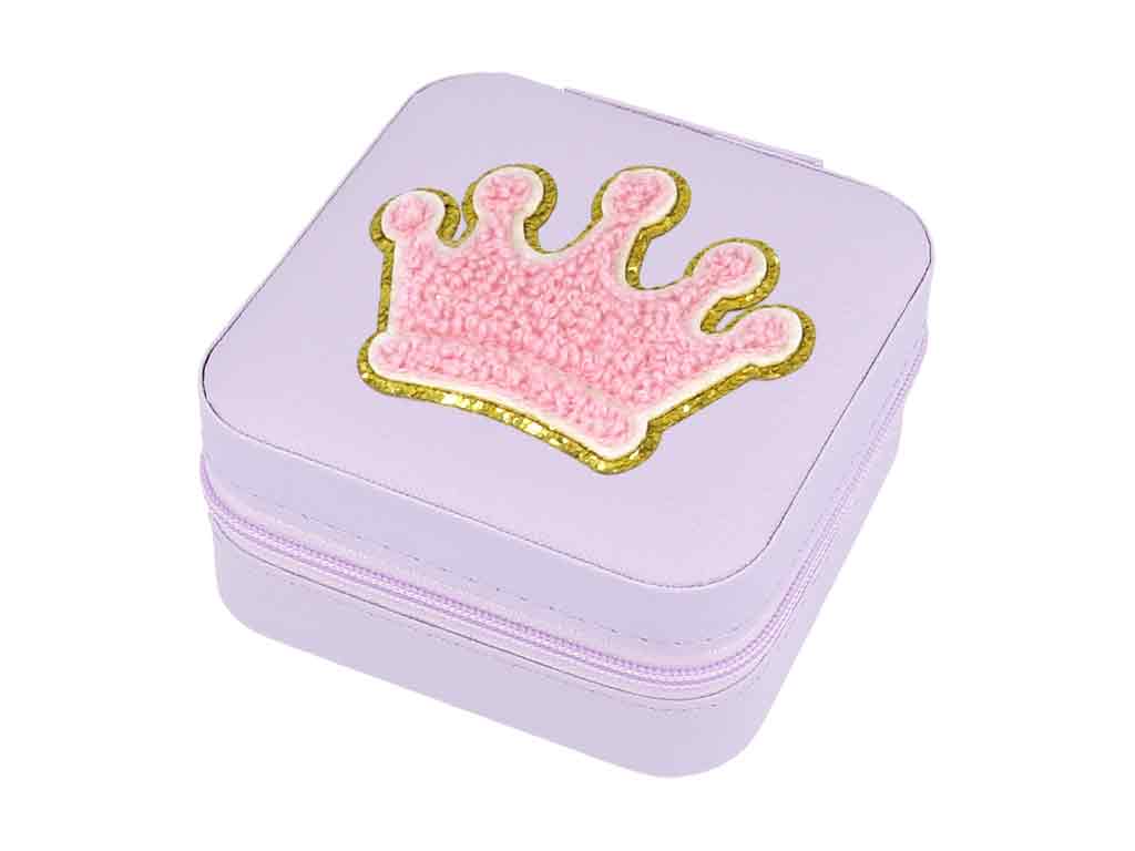 Schmuckbox Krone lila Glitzer‑Patch Reiseaccessoire