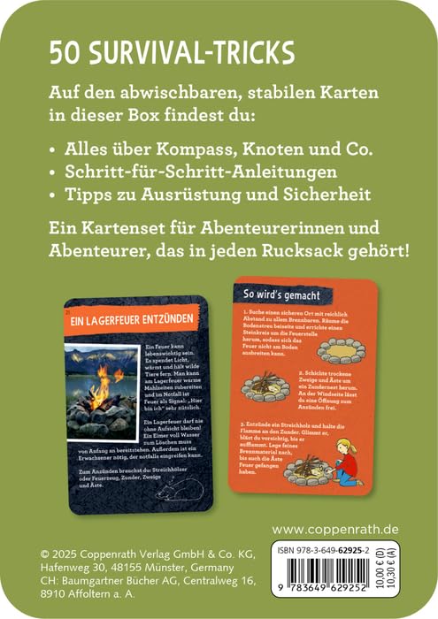 Survival-Tricks Kartenset für Kinder mit Kompass, Knoten und Outdoor-Wissen