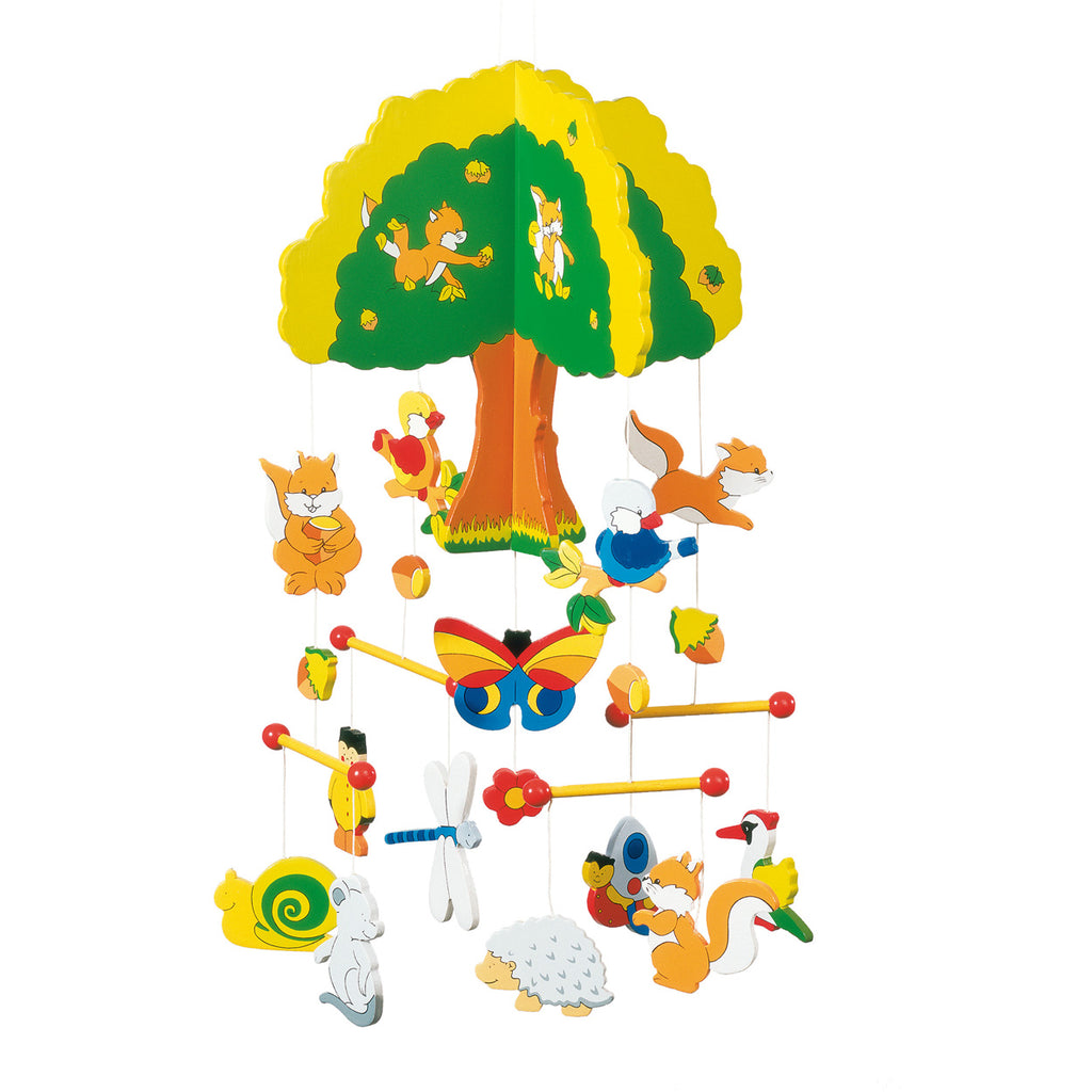 Goki Mobile Waldtiere Holz Kinderzimmerdeko Eichhörnchen Baumhaus