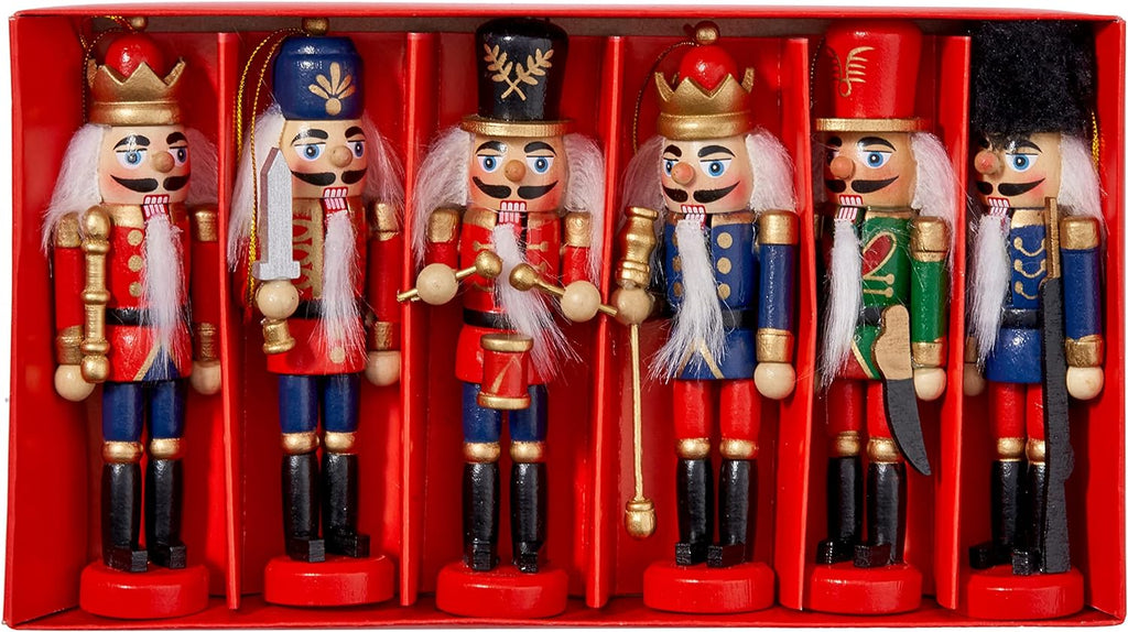 6 Weihnachts - Nussknacker - Soldaten - Ornamente aus Holz, 13 cm, Weihnachtsbaum - Hängedekoration - The Twiddlers