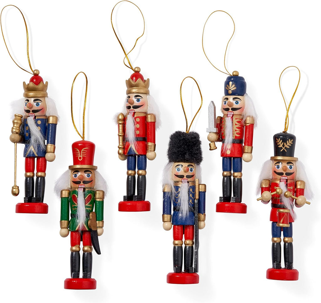 6 Weihnachts - Nussknacker - Soldaten - Ornamente aus Holz, 13 cm, Weihnachtsbaum - Hängedekoration - The Twiddlers