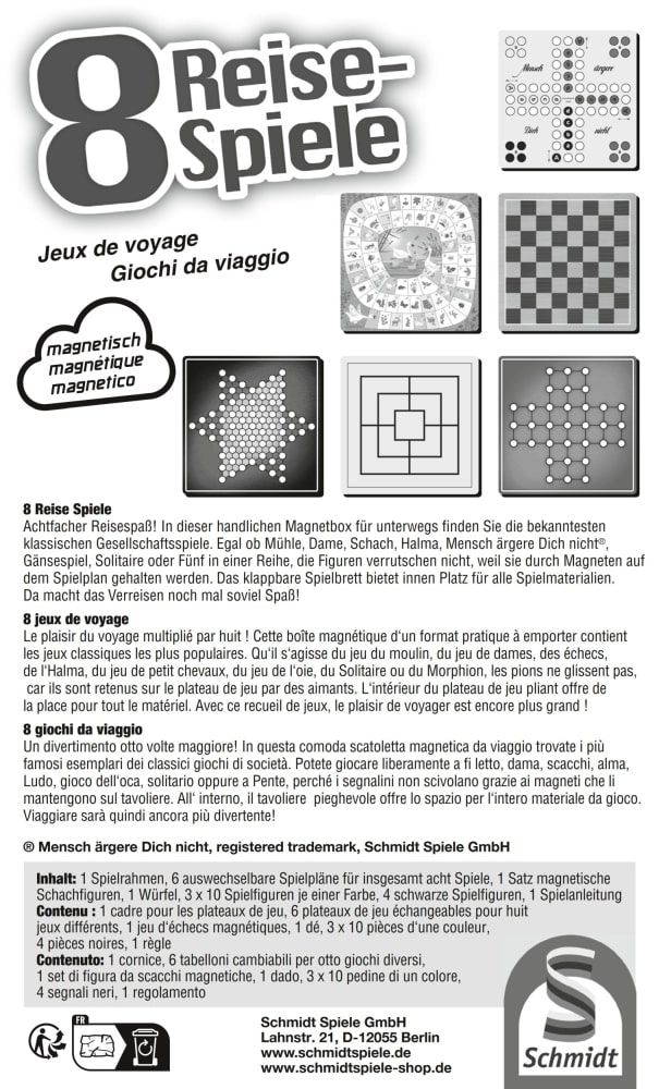Magnetische Reise-Spielesammlung mit acht Mini-Spielen für unterwegs