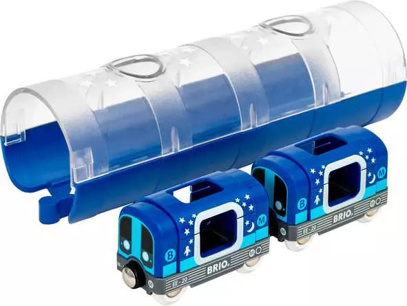 BRIO Glow in the Dark U-Bahn mit Tunnelbox, leuchtendes Zugset ab 3 Jahren