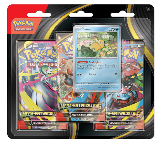 Pokémon Mega-Entwicklung 3-Pack Blister mit 3 Boostern und Promo-Karte Enton – Sammelkartenspiel DE