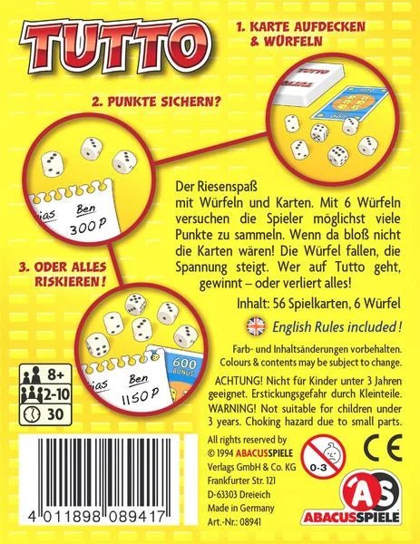 Abacusspiele Tutto – klassisches Würfelspiel für Kinder und Erwachsene
