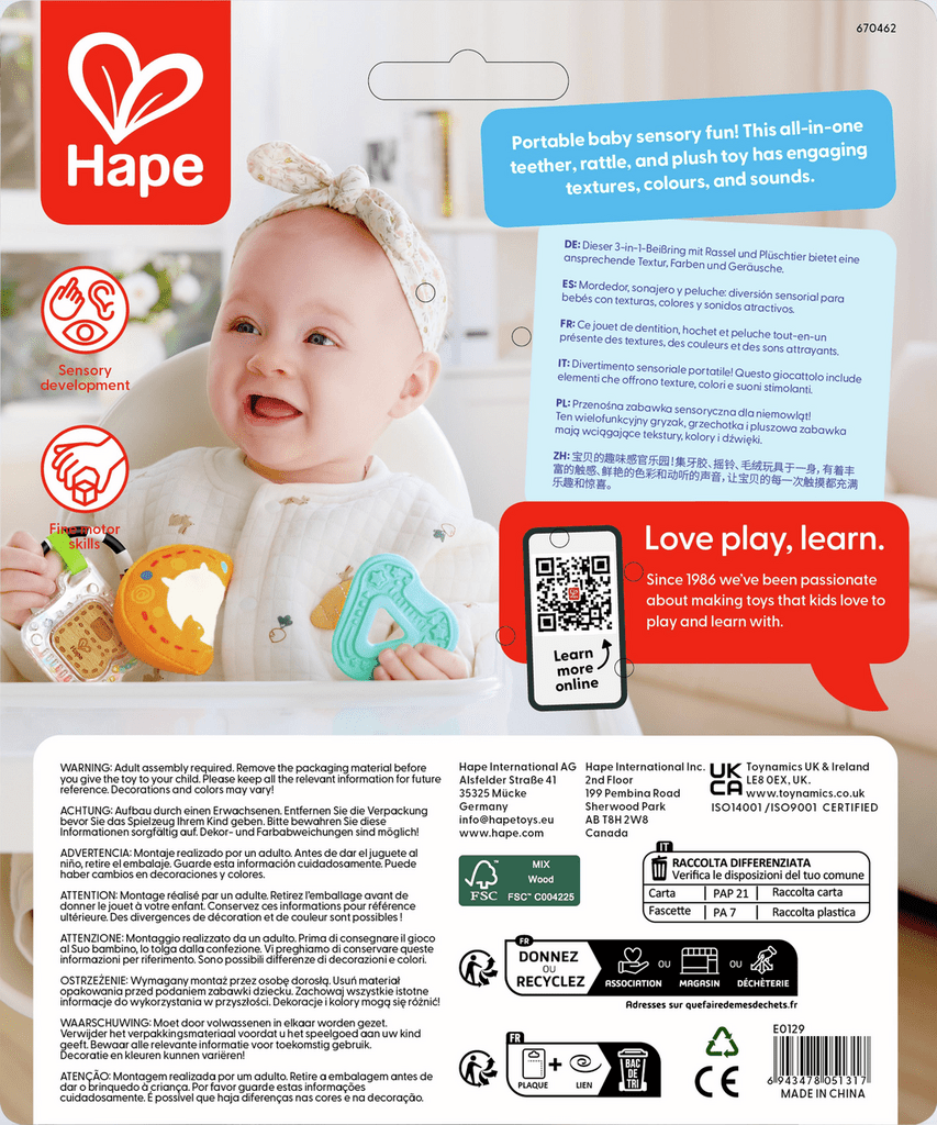 Hape Sinne Spielzeug Beißring Rassel Plüschtier ab Geburt
