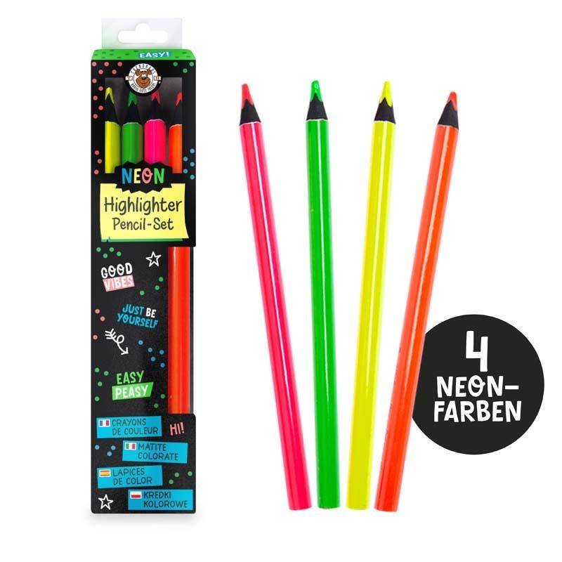Trendhaus Neon Highlighter Pencil 4er-Set Gelb Orange Pink Grün