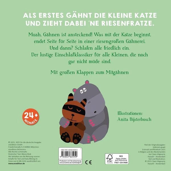 Einschlafhilfe Buch mit Katze, Schwein und Nilpferd
