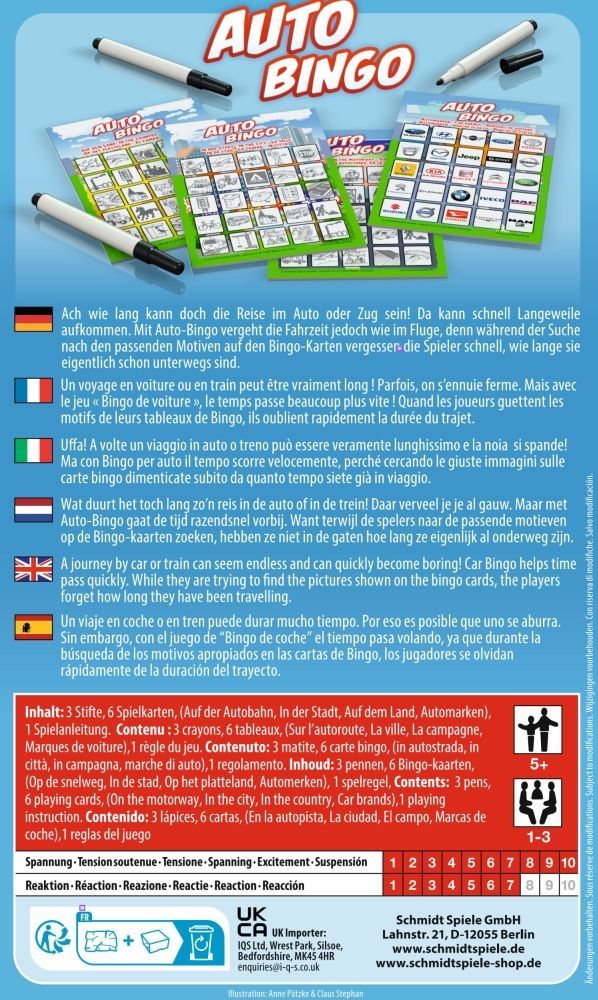 Auto Bingo Reisespiel ab 5 Jahren für Autofahrten mit Metalldose