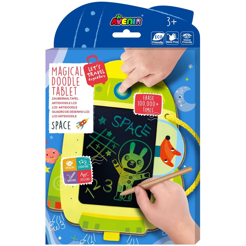 Avenir Zaubermaltafel Weltraum in Raketenform mit Holzstift zum farbigen Zeichnen und Klick Löschfunktion für Kinder ab 3
