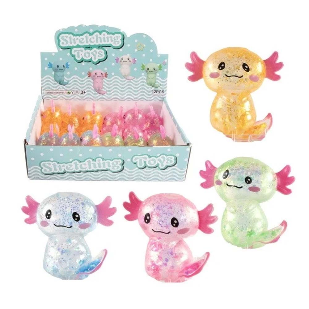 Squishy Axolotl Glitter 9 cm – stressabbauendes Glitzer-Spielzeug in zwei Farben