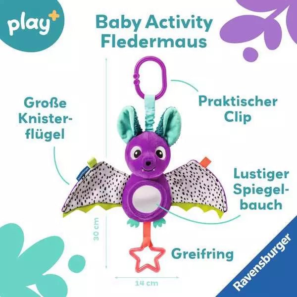 Activity-Plüschtier Fledermaus mit Spielelementen
