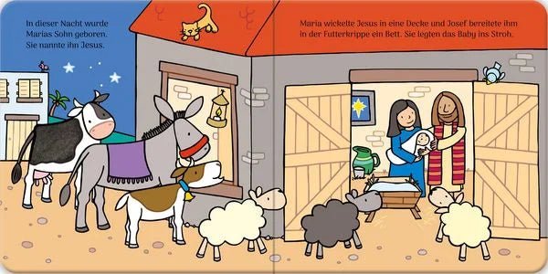 Weihnachts-Fühlbuch für Babys mit Stoffelementen und Glitzer
