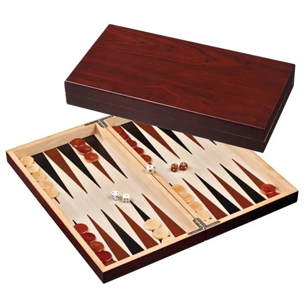 Großes Backgammon Othoni Spiel aus Holz, bordeaux, mit Magnetverschluss & Zubehör