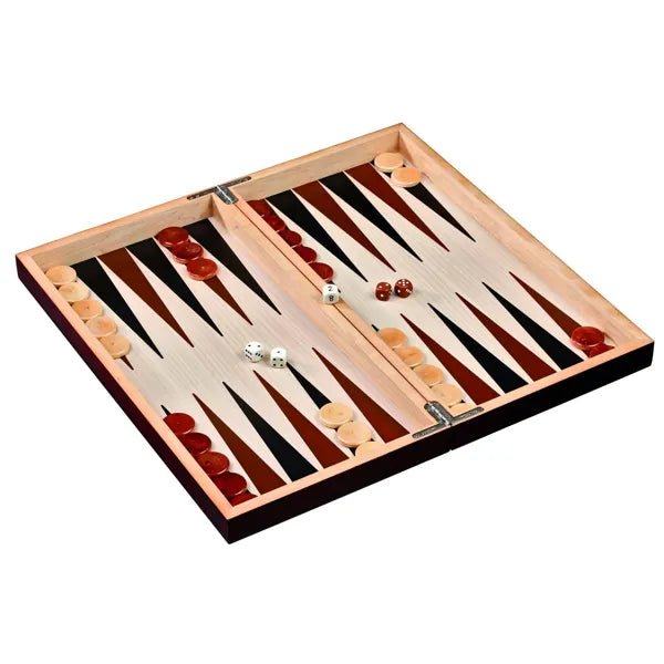 Großes Backgammon Othoni Spiel aus Holz, bordeaux, mit Magnetverschluss & Zubehör