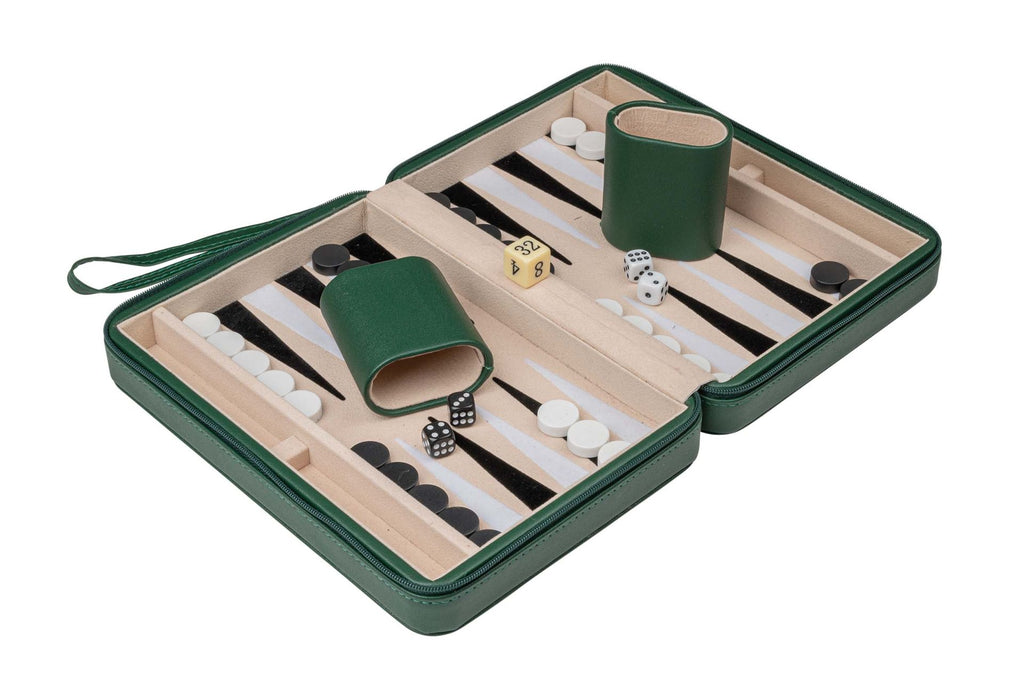 Backgammon Reisespiel Thasos, grün, magnetisch, mit Tragegriff & Würfelbechern