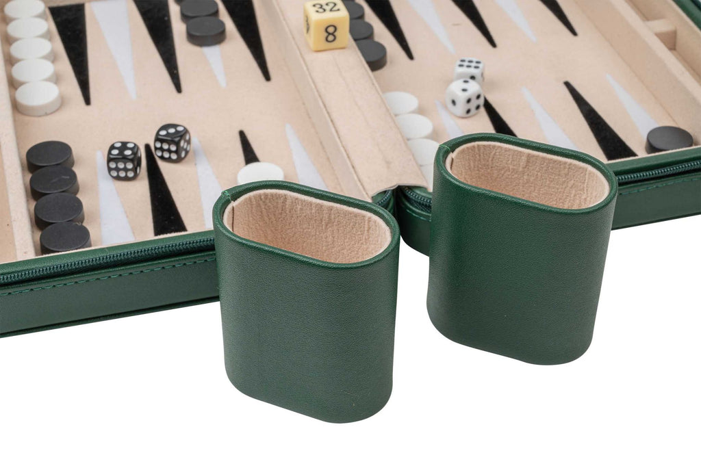 Backgammon Reisespiel Thasos, grün, magnetisch, mit Tragegriff & Würfelbechern