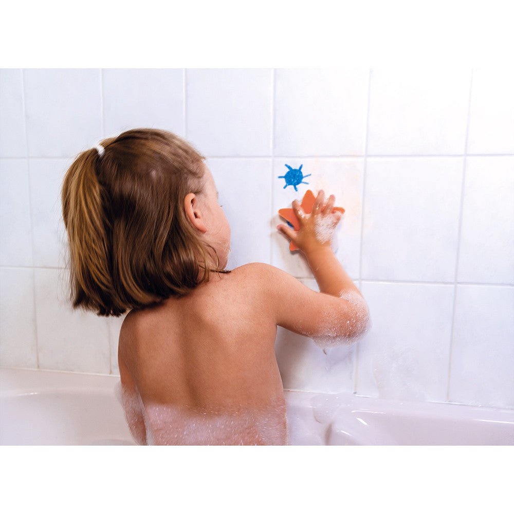 Badewannenkreide Set 6 Farben mit Seestern-Schwamm – Badespaß für Kinder