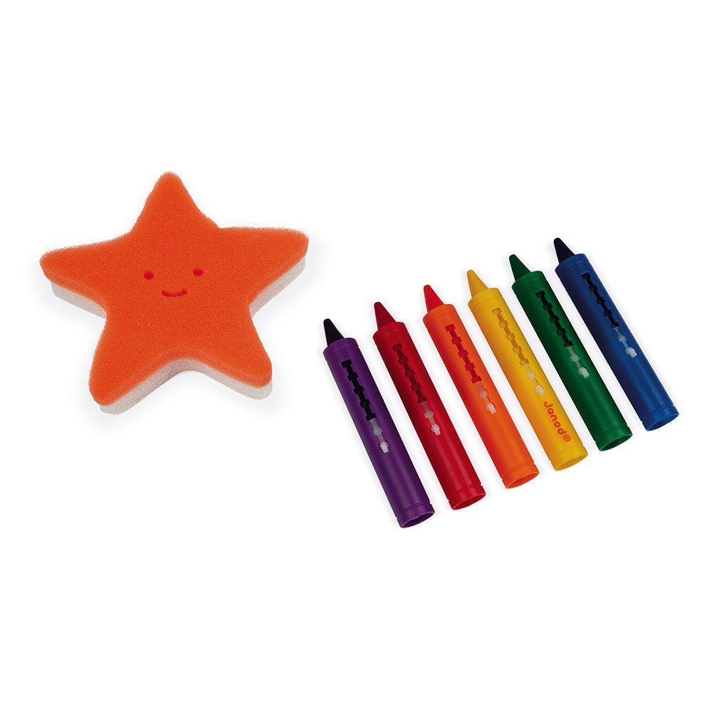 Badewannenkreide Set 6 Farben mit Seestern-Schwamm – Badespaß für Kinder