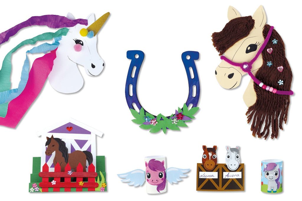 LENA Pferde Bastelset mit Papier, Wackelaugen und bunten Bastelteilen
