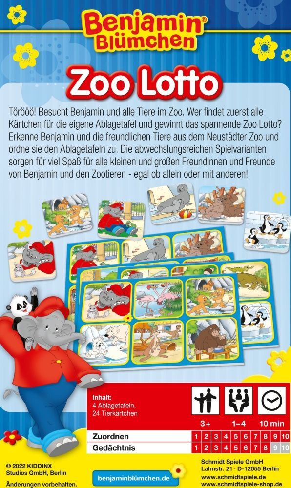 Zoo Lotto ab 3 Jahren mit Benjamin Blümchen – Reisespiel in Metalldose für Kinder