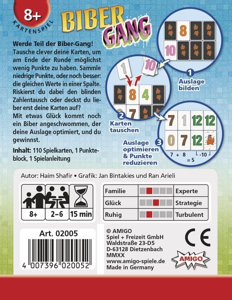 AMIGO Biber-Gang Kartenspiel mit Verpackung und Karten
