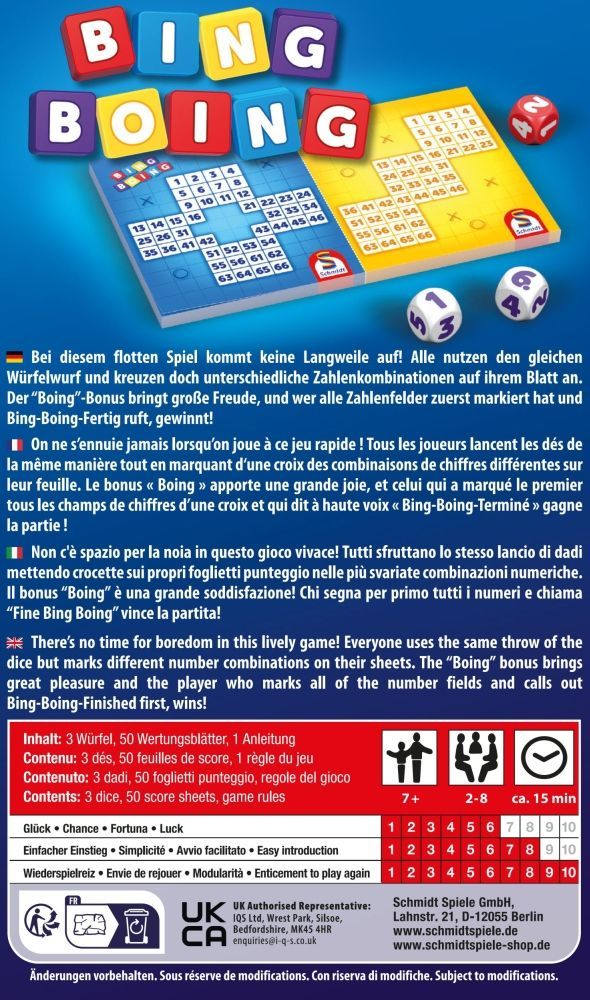 Bing Boing Reisespiel ab 7 Jahren – Würfelspiel mit Bingo-Element