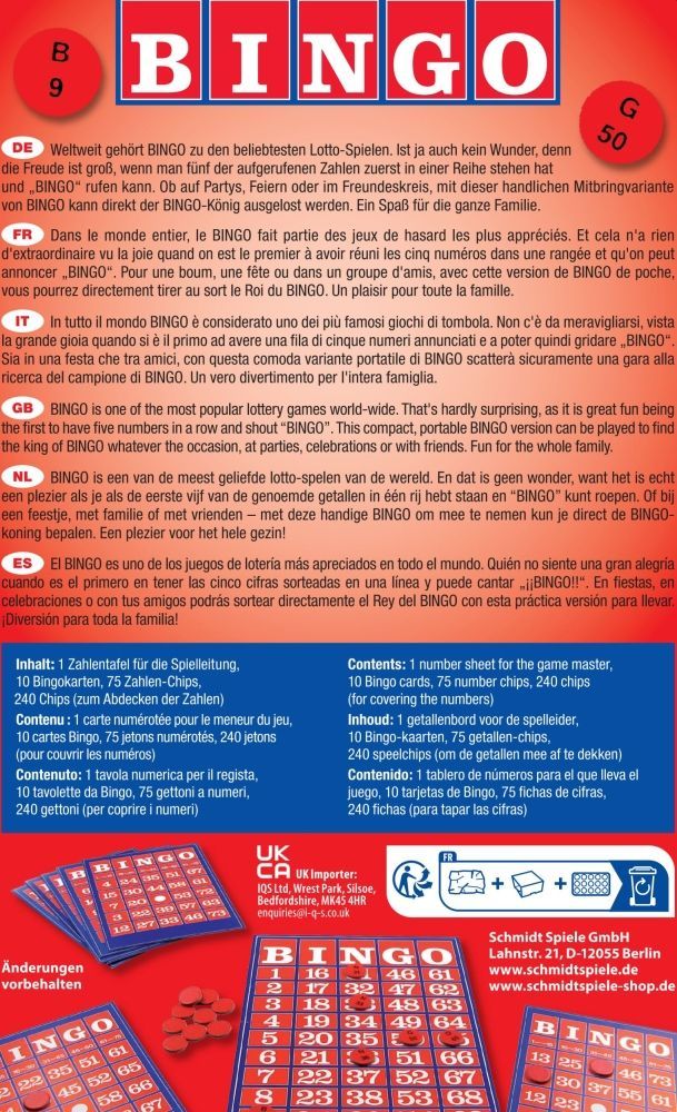 Bingo Reisespiel ab 8 Jahren in Metalldose für 3 bis 10 Spieler