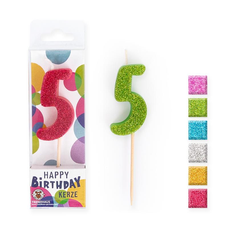 BIRTHDAY FUN Zahlenkerze Glitter Mini 5, 6 - fach sortiert - Trendhaus