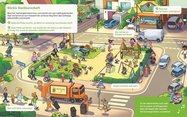 Blicki blickt’s Buch mit Stickern, Quizfragen & Wimmelbildern