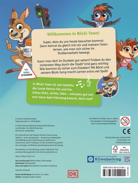 Straßenverkehr lernen mit Känguru Blicki Kinderbuch ab 4 Jahren
