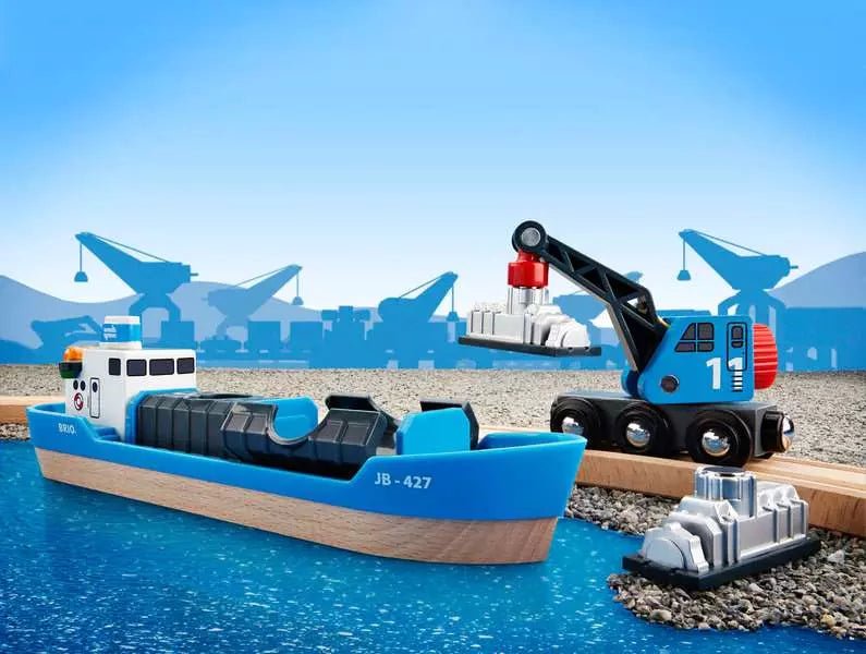 BRIO Containerschiff mit Kranwagen - Brio