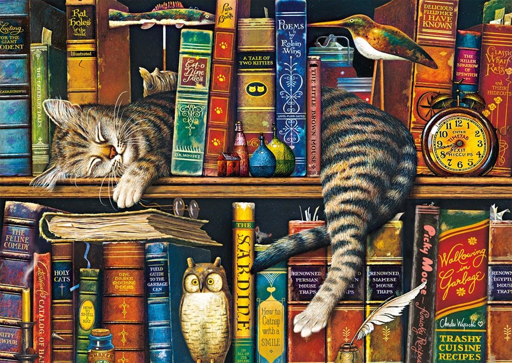 Charles Wysocki Frederick der Literat Puzzle fertig gelegt mit Katzenmotiv
