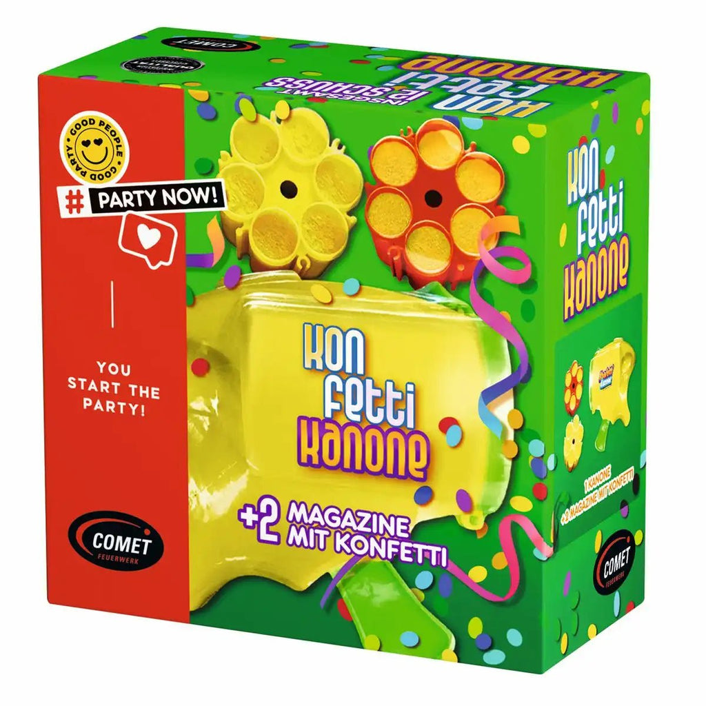 COMET Konfettipistole mit 2 Magazinen in Gelb und Grün
