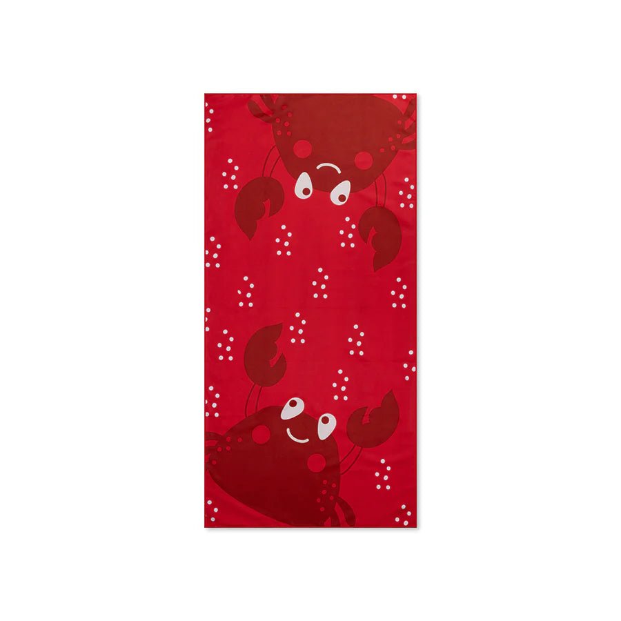 Rotes Mikrofaser-Strandtuch mit Krebs-Print, 135 x 65 cm, recycelt