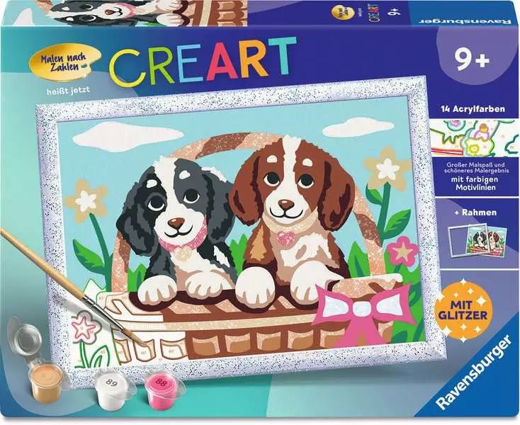 Ravensburger CreArt Hunde im Körbchen Malen nach Zahlen ab 9 Jahren
