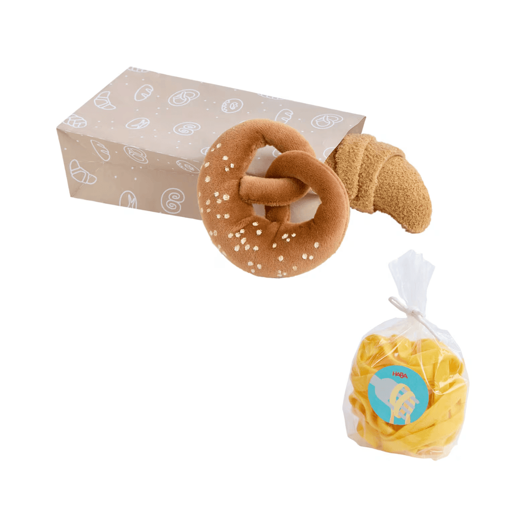 HABA Wocheneinkauf Rollenspiel-Set mit Brezel Croissant Käse

