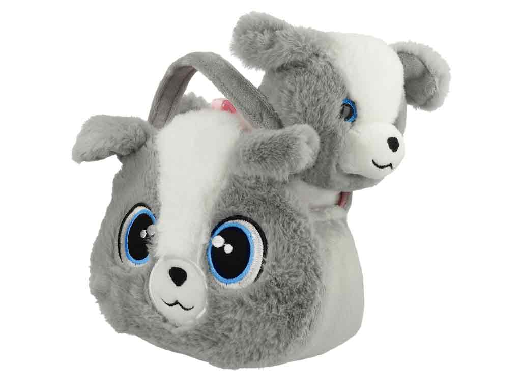 Cutie-Handtasche mit Hund grau – flauschige Kindertasche
