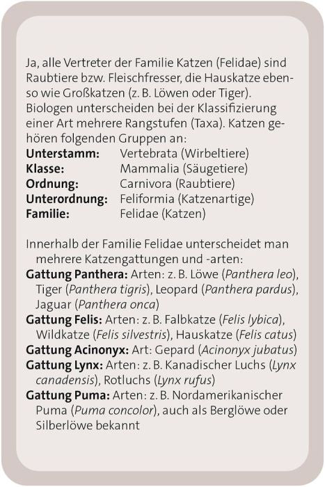 Katzen Quizkarten Spiel mit 150 Fragen und Farbfotos