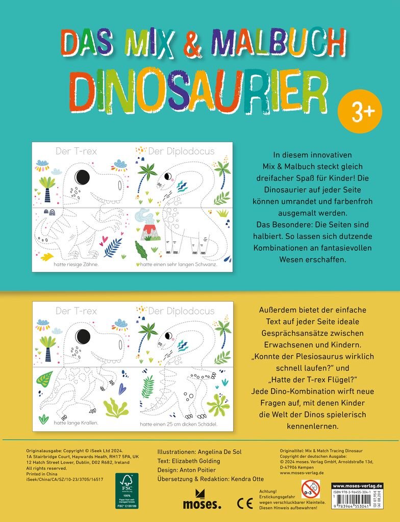 Malbuch Dinosaurier ab 3 – Lustige Kombi-Kreaturen selbst gestalten