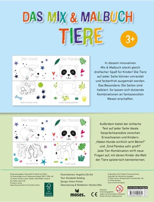 Mixbuch Tiere ab 3 – Malspaß mit Elefant, Känguru & Co.