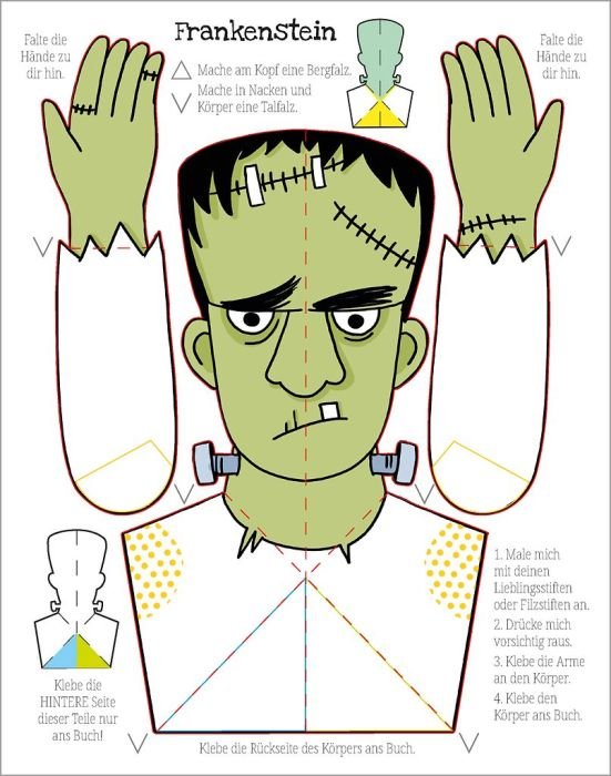 Pop‑Up Buch Monster ausmalen ausschneiden einkleben